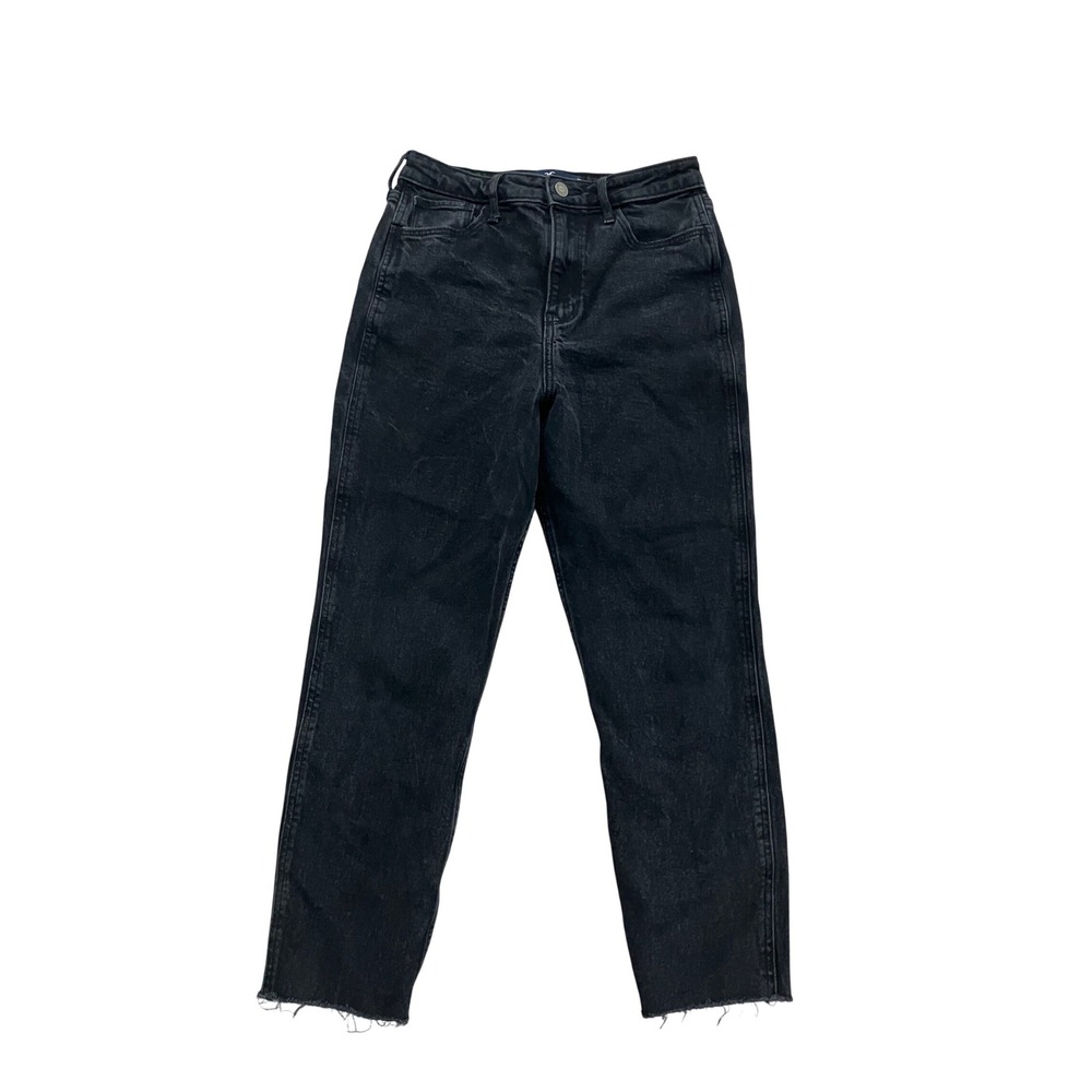 Hollister Ultra High-Rise Mom Jeans Black Frayed Hem W26 L25 3S Vintage Stretch